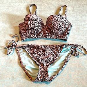 Animal Print Tie-Side Bikini Set - Pink Leopard